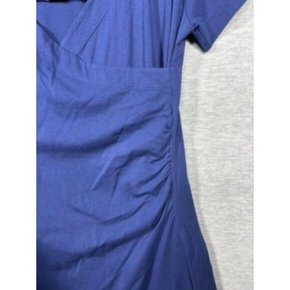 Soft Surroundings Womens Dress L Blue Short-Sleeve V-Neck Ruched Side Slit - Picture 3 of 8